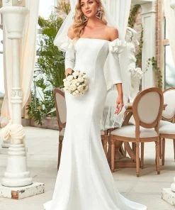 Ever-Pretty US Ruffled Long Sleeve Mermaid Bodycon Wedding Dress