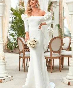 Ever-Pretty US Ruffled Long Sleeve Mermaid Bodycon Wedding Dress