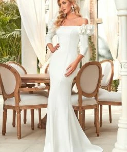 Ever-Pretty US Ruffled Long Sleeve Mermaid Bodycon Wedding Dress