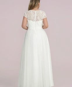 Ever-Pretty US Plus Size Capped Sleeve A-Line Lace Wedding Dress