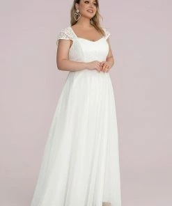 Ever-Pretty US Plus Size Capped Sleeve A-Line Lace Wedding Dress