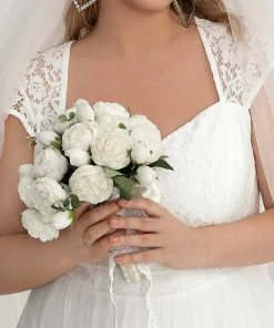 Ever-Pretty US Custom Size Plus Size Capped Sleeve A-Line Lace Wedding Dress