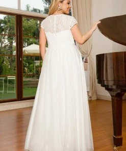 Ever-Pretty US Plus Size Capped Sleeve A-Line Lace Wedding Dress