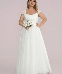 Ever-Pretty US Plus Size Capped Sleeve A-Line Lace Wedding Dress