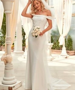 Ever-Pretty US Applique Off-Shoulder Bodycon Fishtail Wedding Dress Summer Dresses 2022