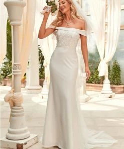 Ever-Pretty US Applique Off-Shoulder Bodycon Fishtail Wedding Dress Summer Dresses 2022