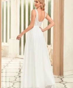 Ever-Pretty US A-Line Tulle Sheer Floral Applique Wedding Dress Summer Dresses 2022