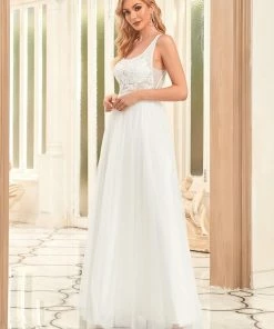 Ever-Pretty US A-Line Tulle Sheer Floral Applique Wedding Dress Summer Dresses 2022