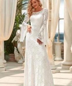 Ever-Pretty US Sweetheart All-Over Lace Long Sleeve A-line Wedding Dress