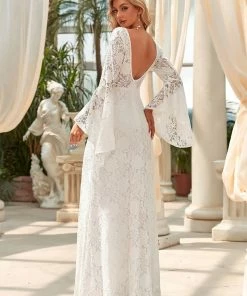 Ever-Pretty US Sweetheart All-Over Lace Long Sleeve A-line Wedding Dress