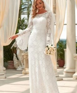 Ever-Pretty US Sweetheart All-Over Lace Long Sleeve A-line Wedding Dress
