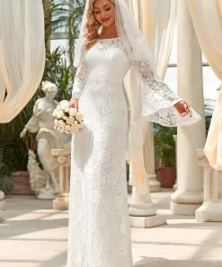Ever-Pretty US Sweetheart All-Over Lace Long Sleeve A-line Wedding Dress