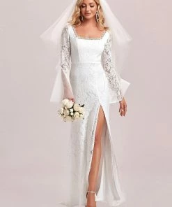 Ever-Pretty US Trumpet Long Sleeve Lace High Slit Wedding Dress SHOP BY STYLE 11 Ever-Pretty US Trumpet Long Sleeve Lace High Slit Wedding Dress SHOP BY STYLE