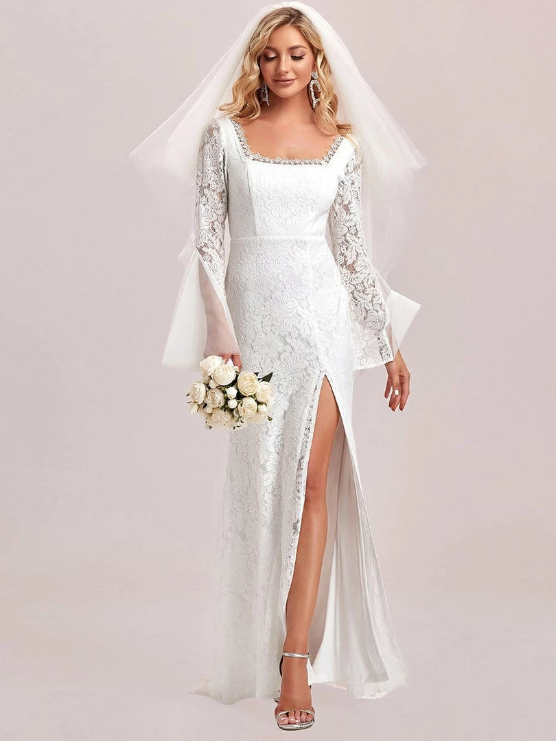 Ever-Pretty US Trumpet Long Sleeve Lace High Slit Wedding Dress SHOP BY STYLE 5 Ever-Pretty US Trumpet Long Sleeve Lace High Slit Wedding Dress SHOP BY STYLE