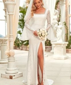 Ever-Pretty US Trumpet Long Sleeve Lace High Slit Wedding Dress SHOP BY STYLE