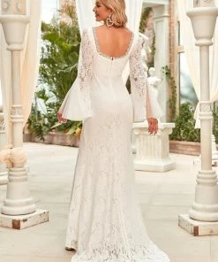 Ever-Pretty US Trumpet Long Sleeve Lace High Slit Wedding Dress SHOP BY STYLE