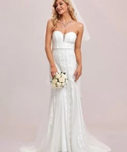 Ever-Pretty US Lace Sweetheart Outdoor Strapless Wedding Dress