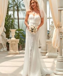 Ever-Pretty US Lace Sweetheart Outdoor Strapless Wedding Dress
