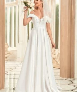 Ever-Pretty US Summer Dresses 2022 Floral Applique Cold Shoulder Sweetheart Wedding Dress