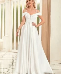 Ever-Pretty US Summer Dresses 2022 Floral Applique Cold Shoulder Sweetheart Wedding Dress
