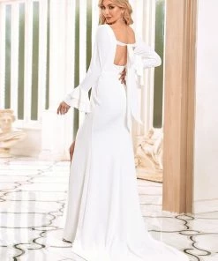 Ever-Pretty US Square Neck Open Back Frill Bell Sleeve Fishtail Wedding Dress SHOP BY OCCASION