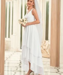 Ever-Pretty US Floral Applique V-Neck High Low Wedding Dress SHOP BY OCCASION