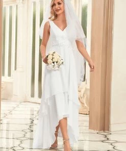 Ever-Pretty US Floral Applique V-Neck High Low Wedding Dress SHOP BY OCCASION