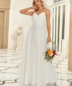 Ever-Pretty US Floral Sequin Spaghetti Strap Sweetheart A-Line Wedding Dress
