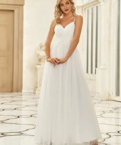 Ever-Pretty US Floral Sequin Spaghetti Strap Sweetheart A-Line Wedding Dress