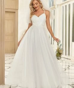 Ever-Pretty US Floral Sequin Spaghetti Strap Sweetheart A-Line Wedding Dress