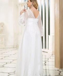 Ever-Pretty US Sheer Floral Puffed Sleeve Sweetheart A-Line Wedding Dress