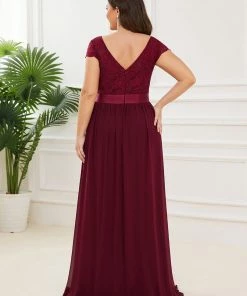 Ever-Pretty US Summer Dresses 2022 Elegant Lace V-Neck Short Sleeves Chiffon Mother Of The Bride Dress