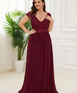 Ever-Pretty US Empire Waist A-Line Lace Cap Sleeve Chiffon Plus Size Mother Of The Bride Dress
