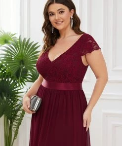 Ever-Pretty US Empire Waist A-Line Lace Cap Sleeve Chiffon Plus Size Mother Of The Bride Dress