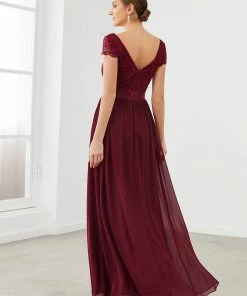 Ever-Pretty US Summer Dresses 2022 Elegant Lace V-Neck Short Sleeves Chiffon Mother Of The Bride Dress