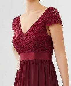 Ever-Pretty US Summer Dresses 2022 Elegant Lace V-Neck Short Sleeves Chiffon Mother Of The Bride Dress