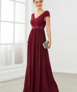 Ever-Pretty US Summer Dresses 2022 Elegant Lace V-Neck Short Sleeves Chiffon Mother Of The Bride Dress