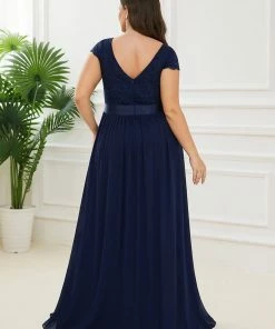 Ever-Pretty US Empire Waist A-Line Lace Cap Sleeve Chiffon Plus Size Mother Of The Bride Dress