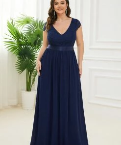 Ever-Pretty US Empire Waist A-Line Lace Cap Sleeve Chiffon Plus Size Mother Of The Bride Dress