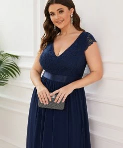 Ever-Pretty US Empire Waist A-Line Lace Cap Sleeve Chiffon Plus Size Mother Of The Bride Dress