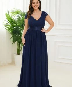 Ever-Pretty US Empire Waist A-Line Lace Cap Sleeve Chiffon Plus Size Mother Of The Bride Dress