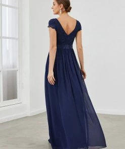 Ever-Pretty US Summer Dresses 2022 Elegant Lace V-Neck Short Sleeves Chiffon Mother Of The Bride Dress