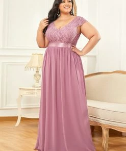 Ever-Pretty US Empire Waist A-Line Lace Cap Sleeve Chiffon Plus Size Mother Of The Bride Dress