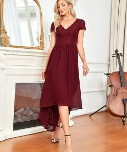 Ever-Pretty US Short Sleeve Vintage Lace Short Sleeve High Low Mother Of The Bride Dress Summer Dresses 2022