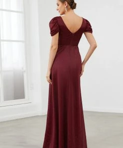 Ever-Pretty US A-Line Sheer Puffed Sleeve Belted Sweetheart Ruched Mother Of The Bride Dress