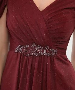 Ever-Pretty US A-Line Sheer Puffed Sleeve Belted Sweetheart Ruched Mother Of The Bride Dress