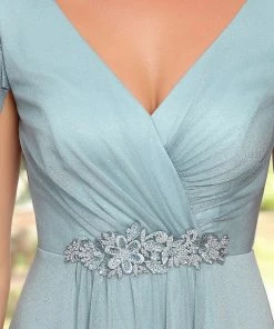 Ever-Pretty US A-Line Sheer Puffed Sleeve Belted Sweetheart Ruched Mother Of The Bride Dress