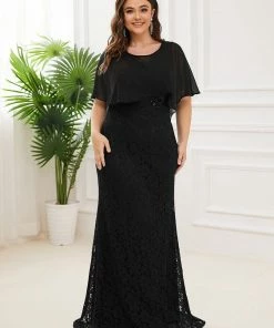 Ever-Pretty US Summer Dresses 2022 Plus Size Lace Fishtail Chiffon Coverup Mother Of The Bride Dress