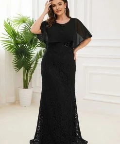 Ever-Pretty US Summer Dresses 2022 Plus Size Lace Fishtail Chiffon Coverup Mother Of The Bride Dress