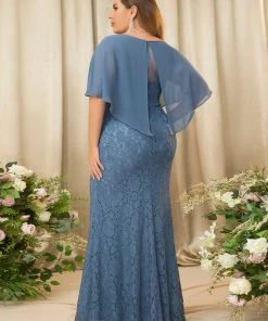 Ever-Pretty US Summer Dresses 2022 Plus Size Lace Fishtail Chiffon Coverup Mother Of The Bride Dress